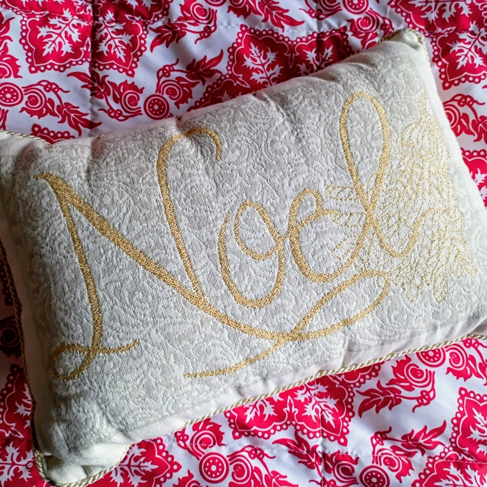 Festive Noel Gold and Cream Pillow